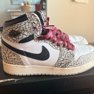 Air Jordan 1 Retro High OG White Cement Elephant Print Youth Size 6.5 Sneakers